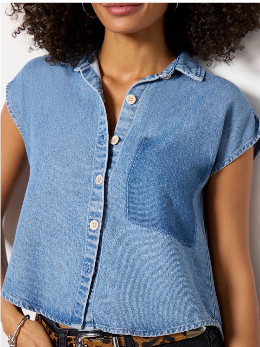 cloth & stone Rework Denim Button-Front Shirt